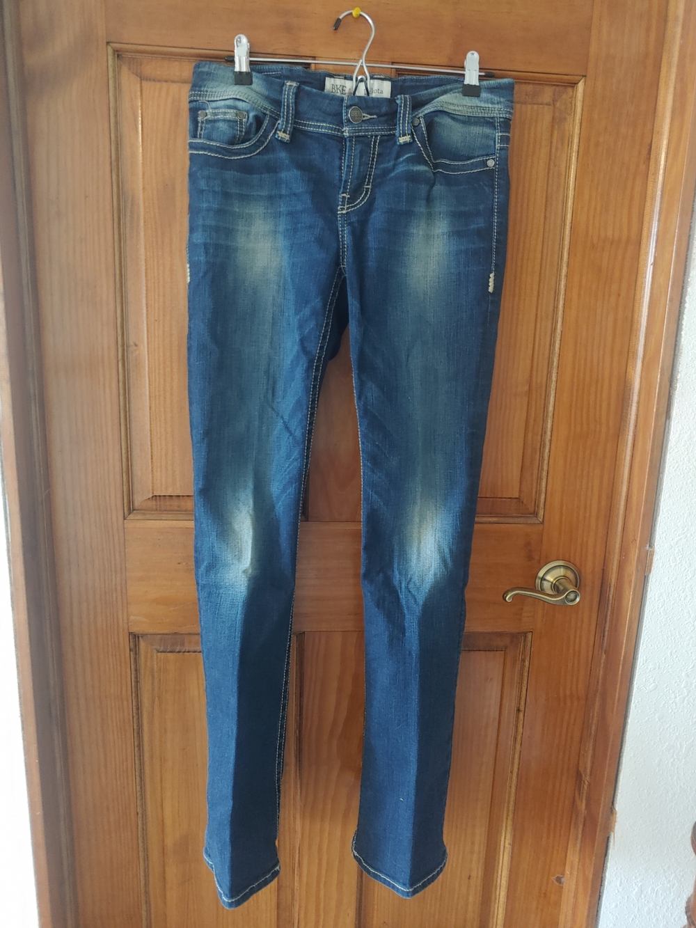 BKE Women’s Dark Blue Skinny Jeans with Faded Whiskering